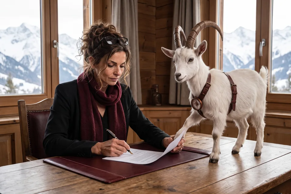Vera signing a document while VI holds the page steady